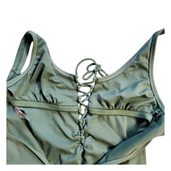 Xhilaration One Piece Swimsuit Women's Medium Green Lace Up Low Back Swimwear - Picture 4 of 8